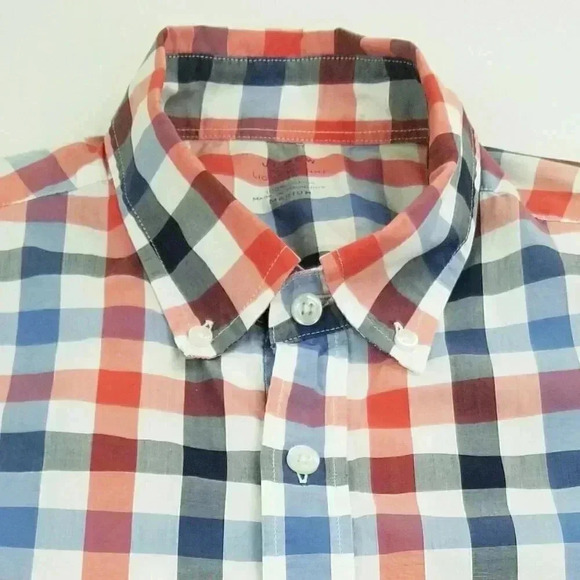 J Crew Medium Lightweight Button Down Red White Blue Long Sleeve Cotton Shirt - Picture 5 of 7